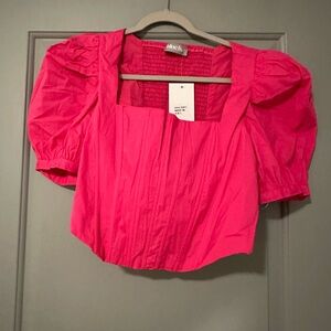 NWT blue b Hot Pink Puff Sleeve Square Neck Crop Top